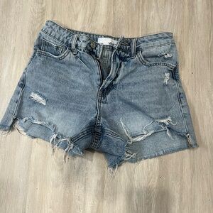 Trendy Distressed Light Blue Jean Shorts